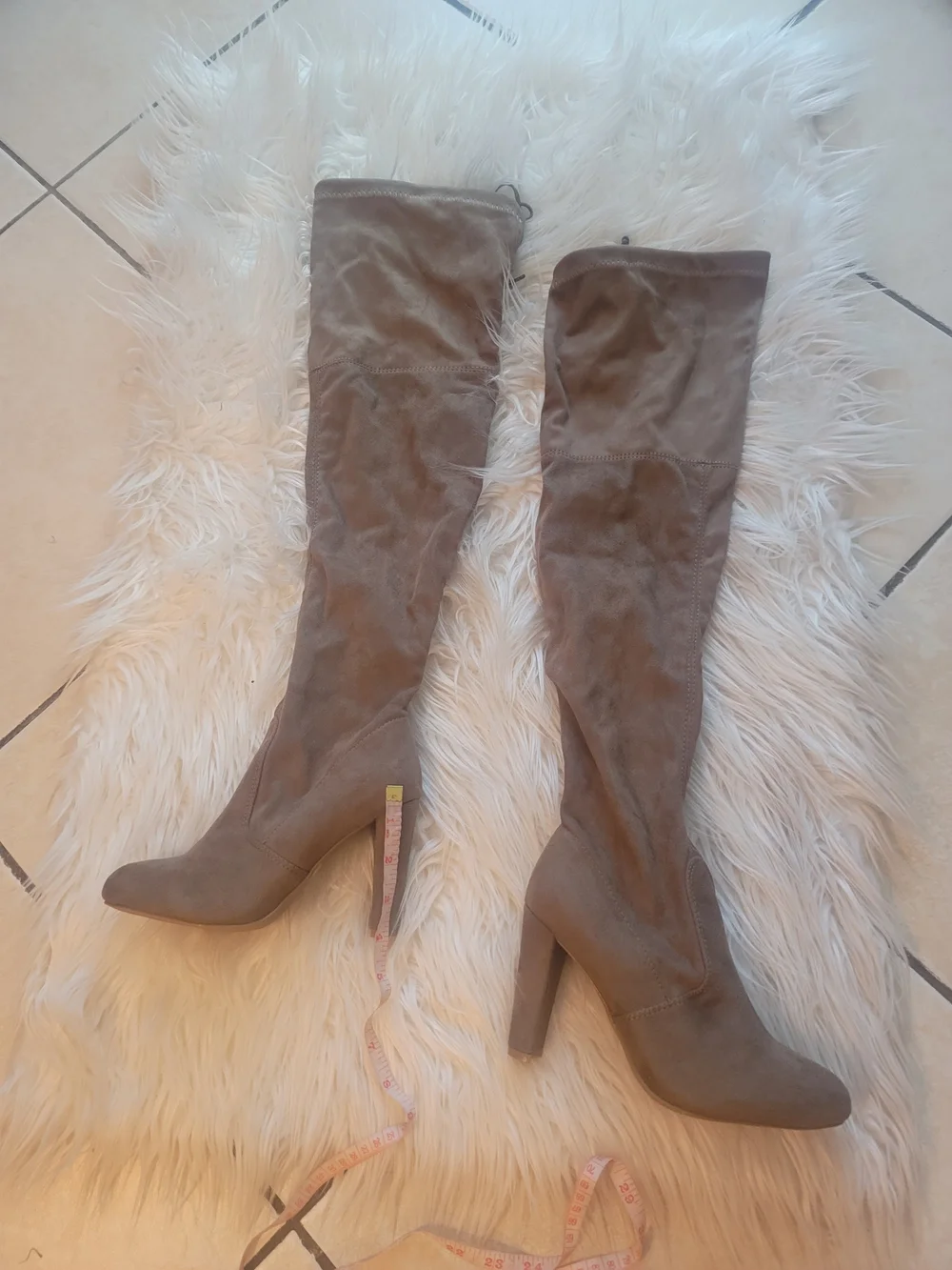 Wild Diva Taupe Over-the-Knee Suede Block Heel Boots